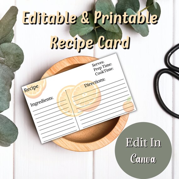 Recipe Card Printable Recipe Card Editable Recipe Card Etsy