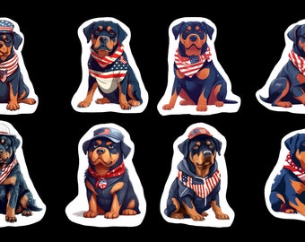 Patriotic Rottweiler Magnets, Set of 8 Magnets, 4th of July Magnets, Independence Day Magnets, Dog magnets, Decorative Magnets Only