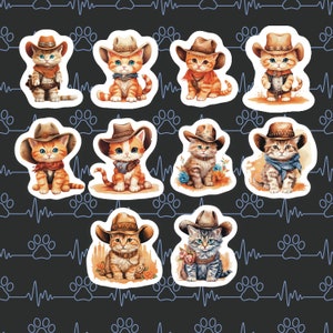 Western Kitty Cats, Cat Stickers, Set 20 Stickers, Journal Sticker, Die Cut Sticker, Cowboy Sticker, Laptop Sticker, Phone Sticker