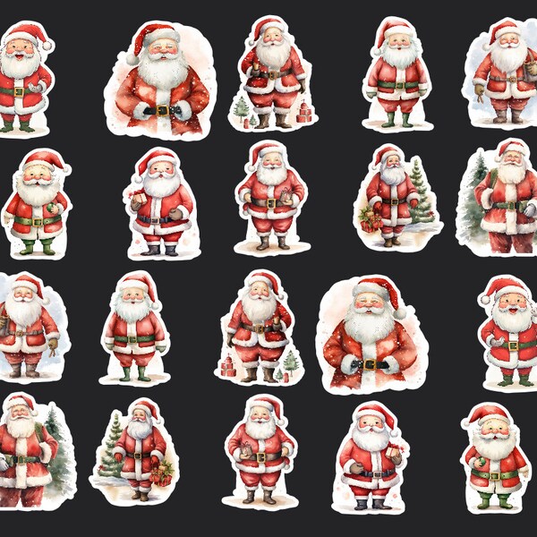 Santa Stickers, Set of 28 Stickers, Christmas Stickers, Journal Sticker, Die Cut Stickers, Santa Claus Sticker, Old Saint Nick Stickers