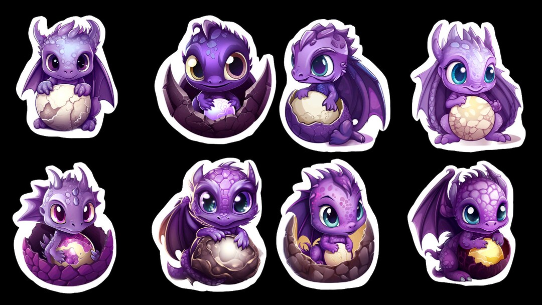 Kawaii Purple Dragon Egg, Set of 24 Stickers, Sticker, Journal Sticker