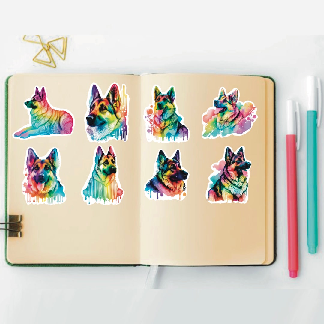 German Shepherd Tie Dye, Set of 24 Stickers, Sticker, Journal Sticker ...