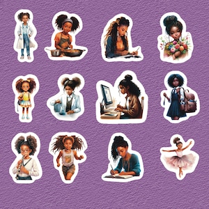 Pretty Black Girls Stickers, Set of 24 Stickers, Black Teen Girl Stickers, Girls, African American Stickers, Black Girl Stickers,