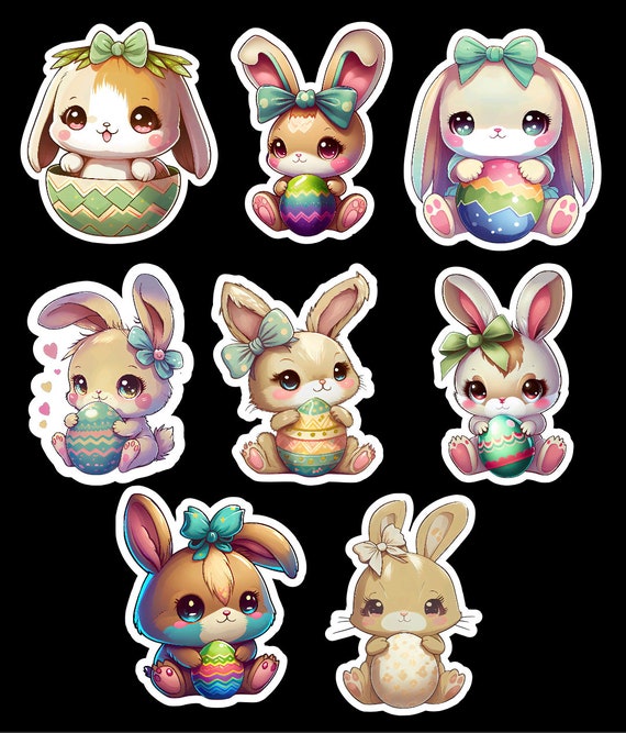 350 Pegatinas De Conejito De Pascua En 7 Colores | Adhesivos Kawaii Para Sobres, Decoración Y Manualidades De Primavera
