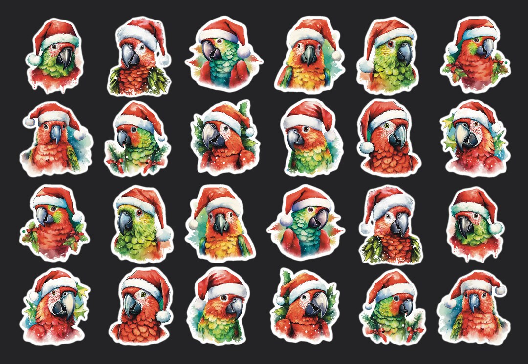 Parrot Stickers, Set of 24 Stickers, Christmas Stickers, Journal ...