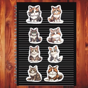 Kawaii Norwegian Forest Cat, Set of 24 Stickers, Sticker, Journal Sticker, Die Cut Sticker, Cartoon Cat Sticker, Baby Kittens