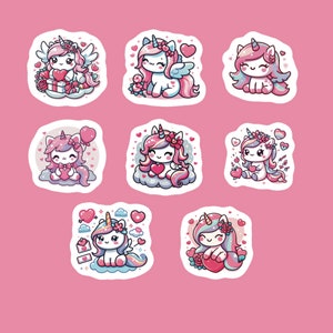 Kawaii Unicorn Stickers, Set of 24 Stickers, Unicorn Stickers, Valentine Stickers, Heart Stickers, Kawaii Stickers, Baby Unicorn Stickers