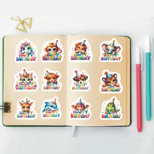 Birthday Animal Stickers, Set of 24 Stickers, Animal Stickers, Birthday Stickers, Baby Party Animal Stickers, Birthday Party Stickers