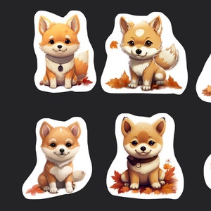 Fall Shiba Inu Dog Stickers, Set 24 Stickers, Dog Sticker, Journal Sticker, Die Cut Sticker, Fall Sticker, Autumn Sticker, Shiba Inu Sticker