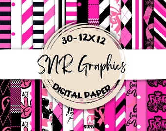 Breast Cancer Awareness Digital Paper Pack, Pink Ribbon Designs (Digital Download)