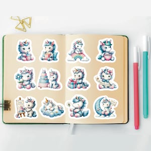 Pastel Unicorn Stickers, Set of 24 Stickers, Unicorn Stickers, Unicorns, Unicorn Stickers, Nursery Stickers, Sitting Unicorn Stickers