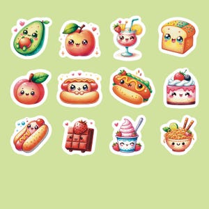 Food Stickers, Set of 24 Stickers, Drink Sticker, Journal Sticker, Die Cut Stickers, Snack Stickers, Kawaii Hotdog Stickers