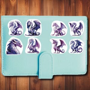Purple Dragon Stickers, Set 24 Stickers, Dragon Sticker, Die Cut Sticker, Fantasy Sticker, Mythical Sticker, Dragon Lover Stickers, Dragons