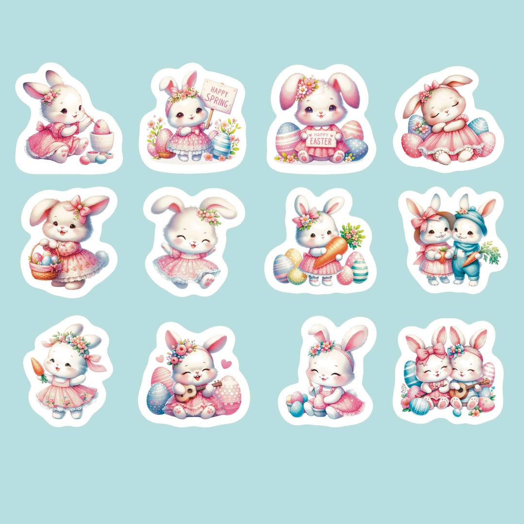 Easter Bunny Stickers, Set of 24 Stickers, Spring Sticker, Scrapbook ...
