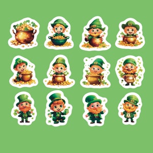 St. Patrick Stickers, Set of 24 Stickers, Leprechaun Stickers, Lucky Stickers, Shamrock Stickers, Pot of Gold Stickers, Leprechauns
