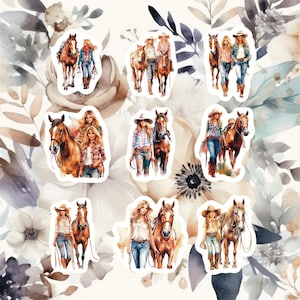 Cowgirls With Horses Stickers, Set of 18 Stickers, Girl Stickers, Cowgirls, Horse Sticker, Cowgirl Sticker, Beautiful Horse Stickers, Ladies