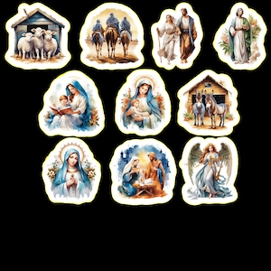 Nativity Christmas Stickers, Set of 20 Stickers, Christmas Sticker, Nativity Scene Sticker, Nativity Sticker, Mary, Jesus, Religious Sticker