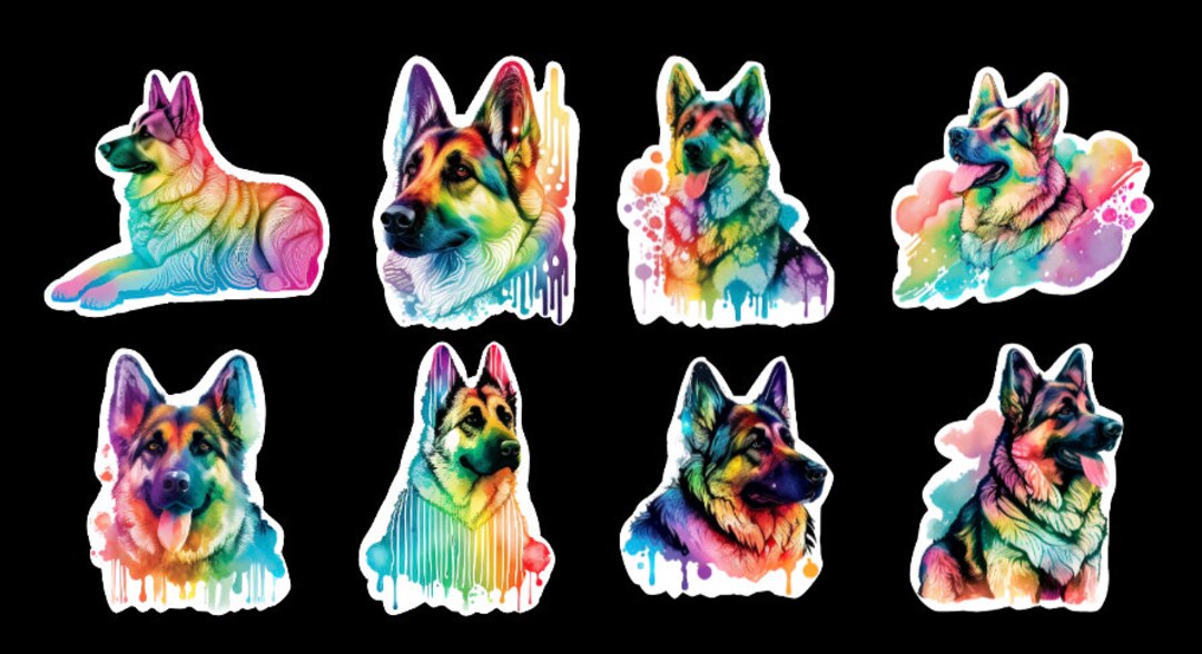 German Shepherd Tie Dye, Set of 24 Stickers, Sticker, Journal Sticker