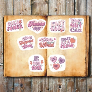 Girl Saying Stickers, Set of 18 Stickers, Journal Sticker, Die Cut Sticker, Girl Power Stickers,  Lady Boss Stickers, You Go Girl Stickers