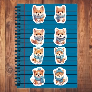 Winter Shiba Inu Dog Hat & Scarf Stickers, Set of 24 Sticker, Journal Sticker, Die Cut Stickers, Winter Stickers, Shiba Inu Stickers, Dogs