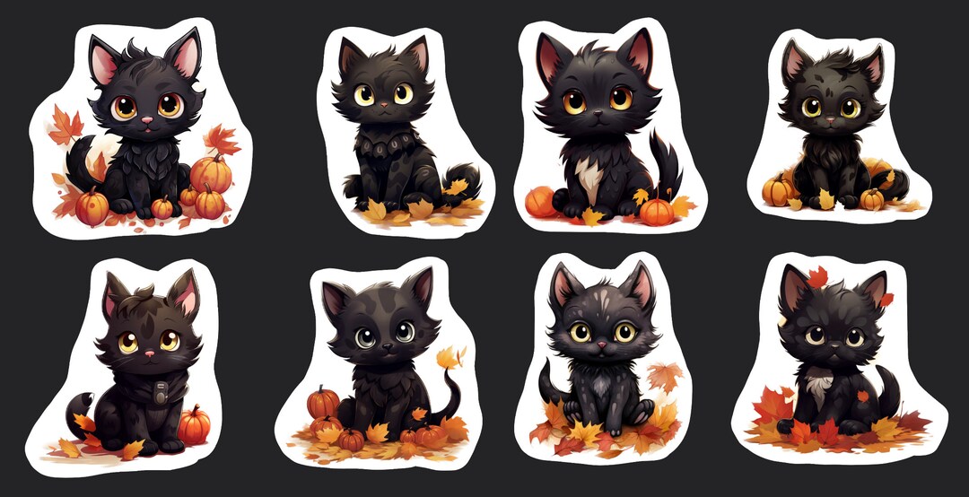 Fall Cat Stickers Fall Black Cat Stickers, Set of 24 Stickers, Cat Sticker, Journal ...