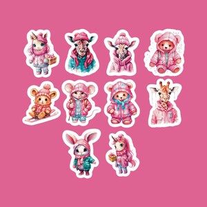 Animals In Winter Clothes Stickers, Set of 20 Stickers, Valentine Stickers, Animal Sticker, Winter Sticker, Baby Animal Stickers
