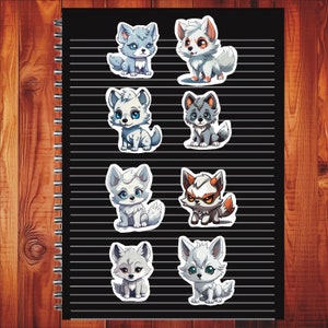 Kawaii Wolf Set of 24 Stickers, Sticker, Journal Sticker, Die Cut Sticker, Kawaii Wolf Stickers, Cartoon Wolf Sticker, Wolves