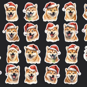 Shiba Inu Stickers, Set of 22 Stickers, Christmas Stickers, Shiba Inu Santa Sticker, Shiba Inu Santa Hat Sticker, Dog Stickers, Shiba Inus
