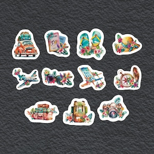 Vacation Stickers, Set of 22 Stickers, Getaway Stickers, Road Trip Stickers, Airplane Stickers, Relaxing Stickers, Camera Sticker, Luggage