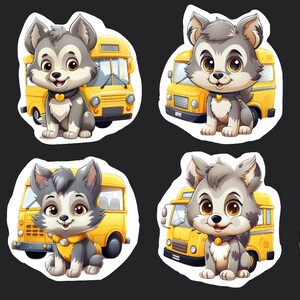 Wolf School Bus Stickers, Set 24 Stickers, Journal Sticker, Die Cut Sticker, Back To School, School Sticker, Wolf Sticker, Teacher Sticker,