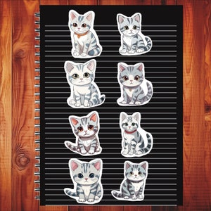 Kawaii American Shorthair Cat, Set of 24 Stickers, Sticker, Journal Sticker, Die Cut Sticker, Cartoon Cat Stickers, Baby Cats