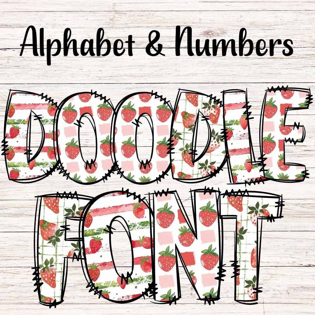 Strawberries Doodle Letters PNG With Doodle Outline, Clipart Alphabet ...