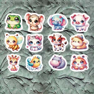 Extra Cute Animal Stickers, Set of 24 Stickers, Baby Animal Sticker, Animal Stickers, Cute Animal Stickers, Colorful Animal Stickers