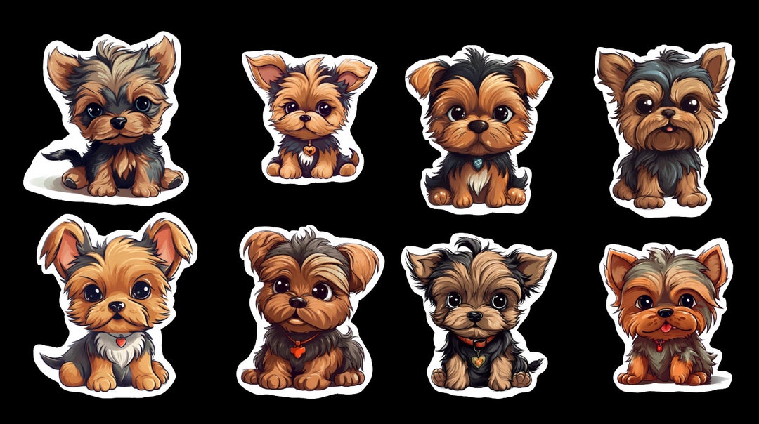 Kawaii Yorkie Set of 24 Stickers, Sticker, Journal Sticker, Die Cut