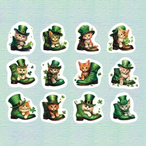 St Patrick Kittens Set of 24 Stickers, Sticker, Journal Sticker, Die Cut, Cat Stickers, Kitten Stickers