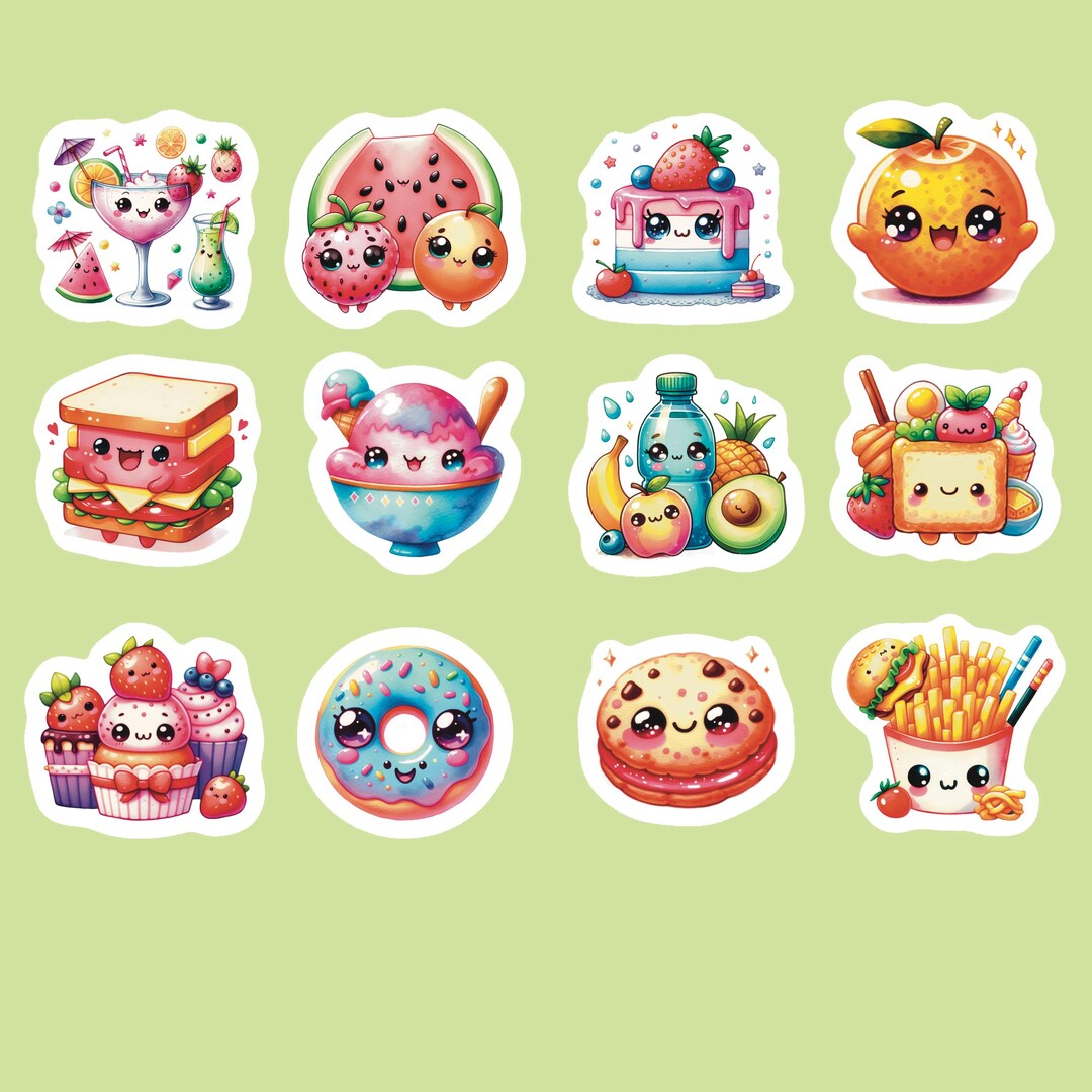 Food Stickers, Set of 24 Stickers, Drink Sticker, Journal Sticker, Die ...