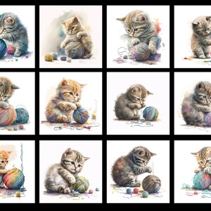 Playful Cats Set of 24 Stickers, Sticker, Journal Sticker, Die Cut Sticker, Cat Sticker, Kitten Sticker, Kitty Sticker, Cat Yarn