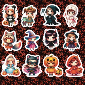 Halloween Kid Costume Stickers, Set of 24 Stickers, Creepy Cute Sticker, Halloween Stickers, Seasonal Stickers