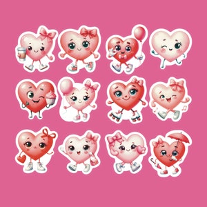 Valentine Heart Stickers, Set of 24 Stickers, Valentine Stickers, Love Stickers, Heart Stickers, Hearts, Adorable Walking Heart Stickers