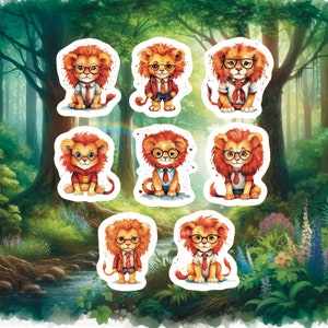 Smart Lion Stickers, Set of 24 Stickers, Lion Stickers, Teacher Stickers, Tiger With Glasses Stickers, Lions, Sophisticated Lion Stickers