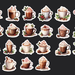 Hot Chocolate Stickers, Set of 24 Stickers, Christmas Stickers, Journal Sticker, Hot Cocoa Stickers, Mug Stickers, Coffee Cup Sticker, Latte