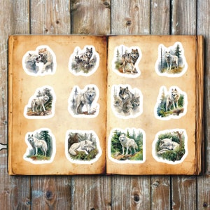 Wolf Stickers, Set of 24 Stickers, Wolves, White Wolf Stickers, Wolf Pack Stickers, Wildlife Stickers, Wolf On Rock Stickers