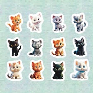 Kittens Set of 24 Stickers, Sticker, Journal Sticker, Die Cut, Cat Stickers, Kitten Stickers