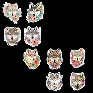 Wolf Magnets, Decorative Magnets, Wolves Magnets, Kawaii Magnet, Wolf Decor Magnet, Fridge Magnets, Custom Magnets, Floral Wolves, Wolves