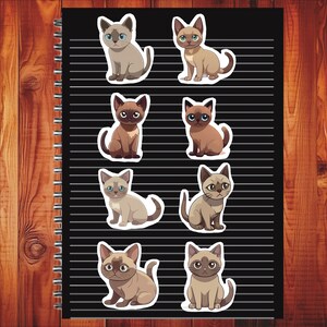 Kawaii Burmese Cat, Set of 24 Stickers, Sticker, Journal Sticker, Die Cut Sticker, Cartoon Cat Sticker, Baby Kitten, Cute Kitties