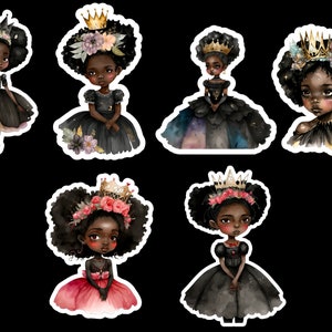 Queen African American Girls, Set of 24 Stickers, Sticker, Journal Sticker, Die Cut Stickers, Black Girls, Brown Girls
