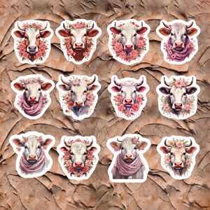 Heifer Cow Stickers, Set of 24 Stickers, Heifer Stickers, Farm Stickers, Farm Stickers, Floral Sticker, Floral Cow Sticker, Cow Sticker