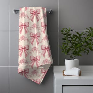 Pink Coquette Bow Hand Towel, Cute Bathroom Decor, Matching Towels, Gift for Her, Bathroom Accessories