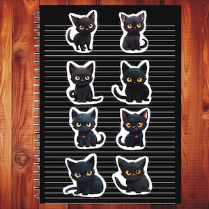 Kawaii Bombay Cat, Set of 24 Stickers, Sticker, Journal Sticker, Die Cut Sticker, Cartoon Cat Sticker, Black Cat Stickers, Kitty