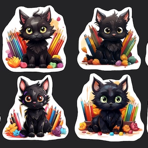 Black Cat Back To School Cat Stickers, Set of 24 Stickers, Journal Sticker, Die Cut Stickers, School Sticker, Cat Sticker, Teacher Stickers